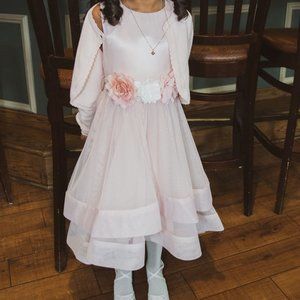 Champagne Size 6X -Little Girls Floral-Trim Dress